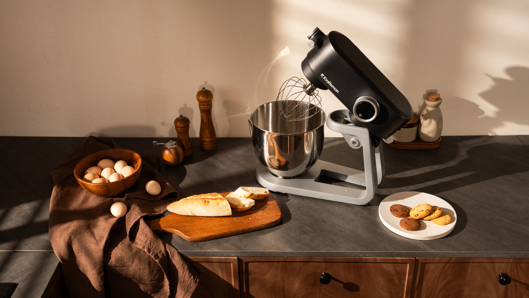 Kraftsman KM50 stand mixer in a kitchen setting